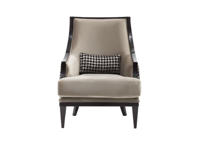 Sillón orejero, individual, de tela gris, clásico de salón.
